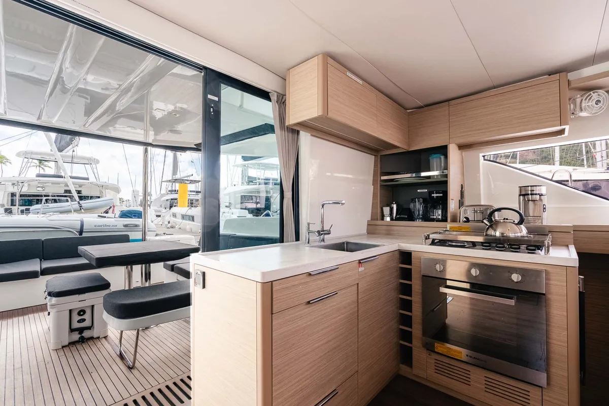 Galley of Moondance, a Lagoon 51 OW catamaran at Road Town, British Virgin Islands