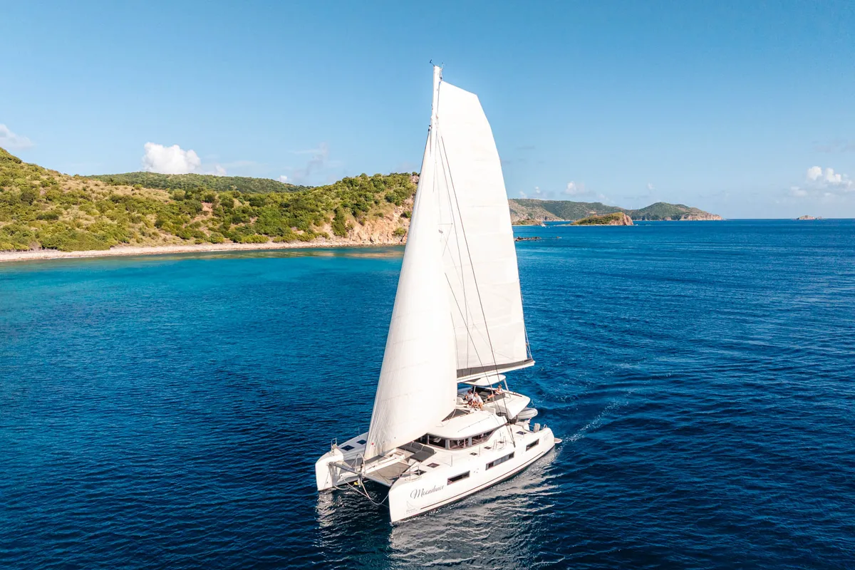 Exterior view of Moondance, a Lagoon 51 OW catamaran at Road Town, British Virgin Islands