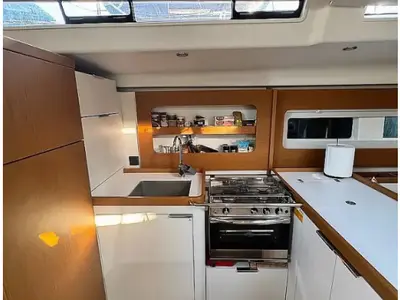 Cabin on Ikigai, a Beneteau First 53 sailboat at Lavrion, Greece