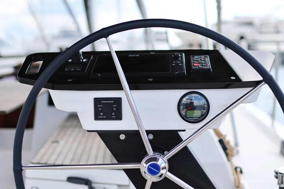 Cockpit of Blue Moon, a Dufour 470 sailboat at Primošten, Croatia