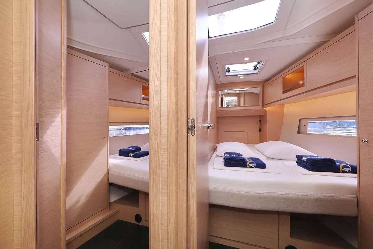 Cabin on Blue Moon, a Dufour 470 sailboat at Primošten, Croatia