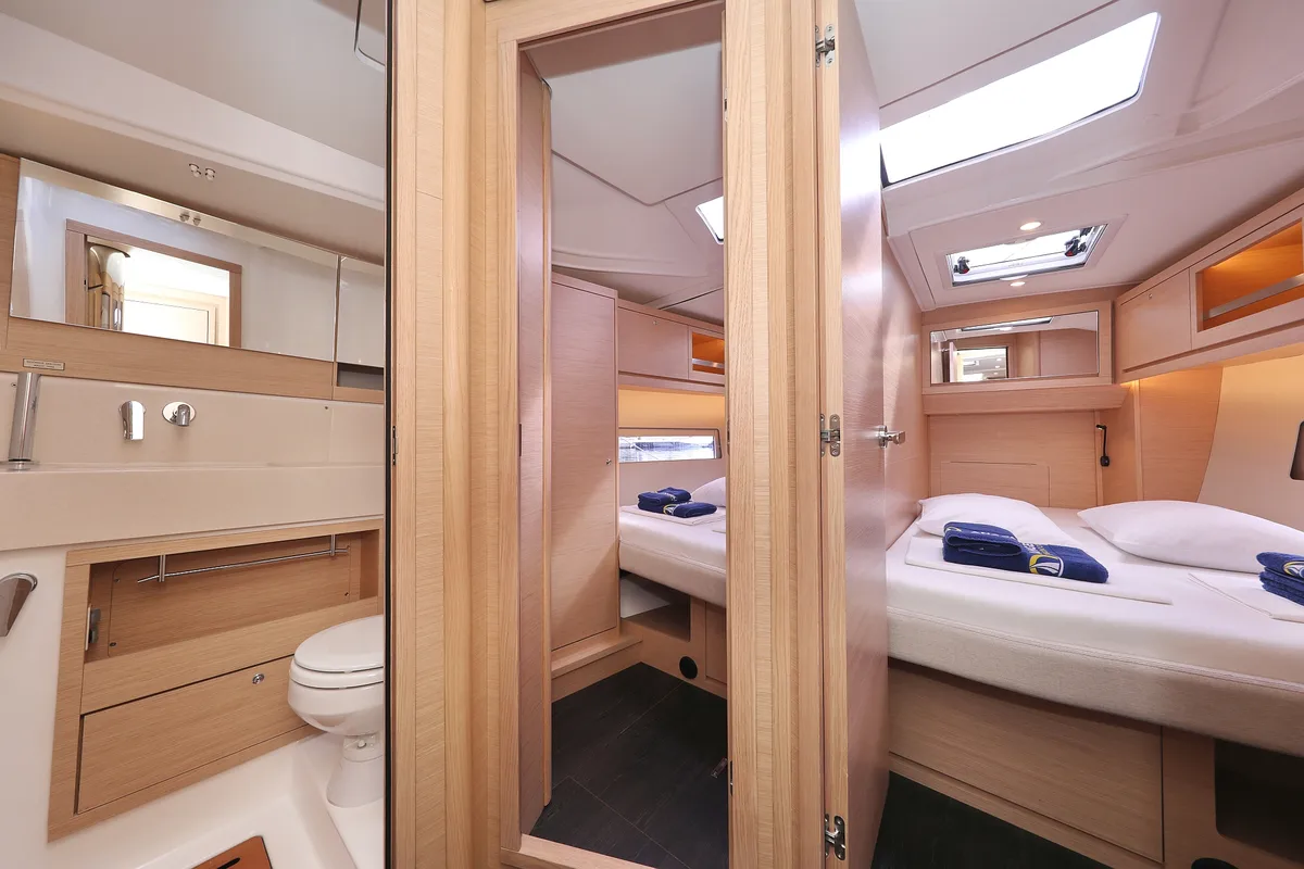 Cabin on Blue Moon, a Dufour 470 sailboat at Primošten, Croatia