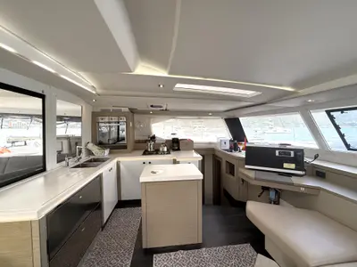 Galley of Parrot Ice, a Fountaine Pajot Saona 47 catamaran at Road Town, British Virgin Islands