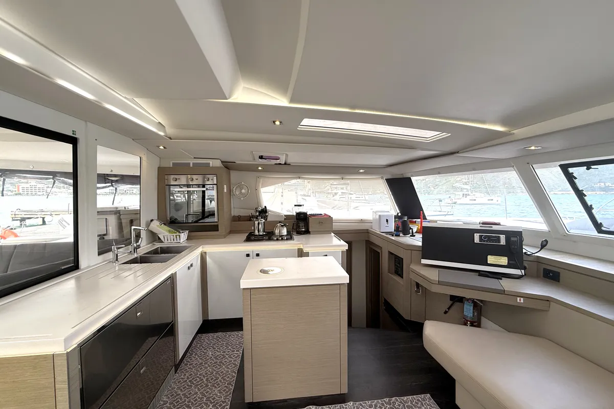 Galley of Parrot Ice, a Fountaine Pajot Saona 47 catamaran at Road Town, British Virgin Islands