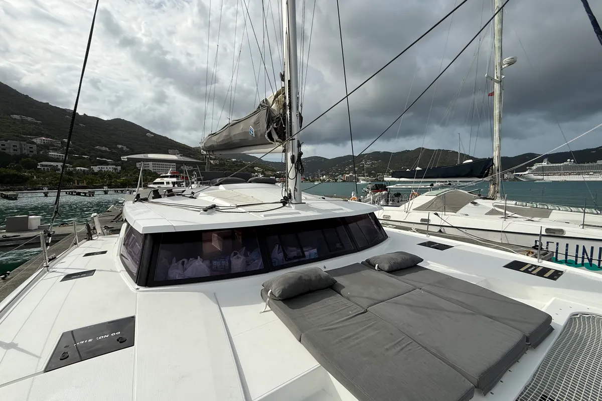 Deck of Parrot Ice, a Fountaine Pajot Saona 47 catamaran at Road Town, British Virgin Islands