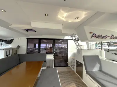 Deck of Parrot Ice, a Fountaine Pajot Saona 47 catamaran at Road Town, British Virgin Islands