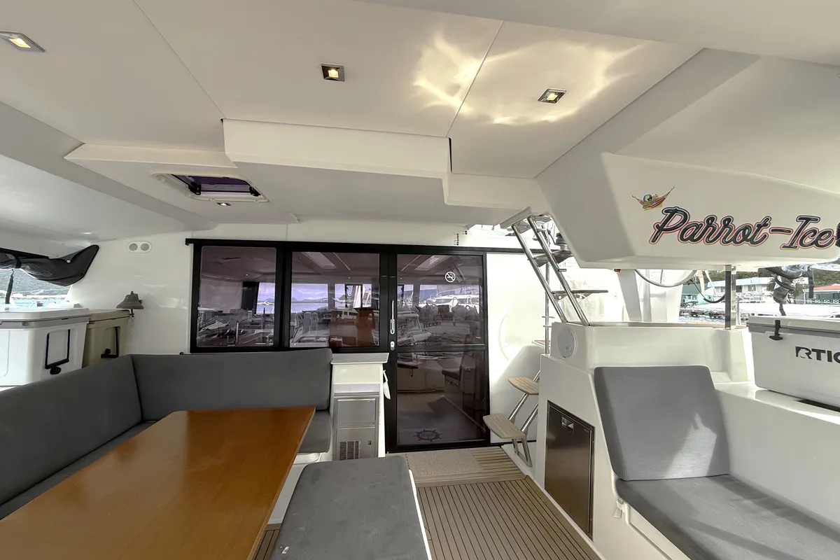 Deck of Parrot Ice, a Fountaine Pajot Saona 47 catamaran at Road Town, British Virgin Islands