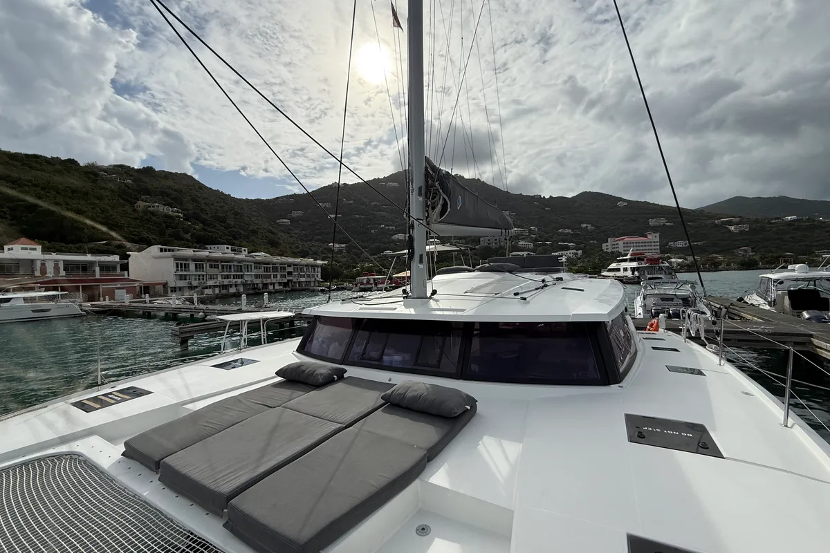 Deck of Parrot Ice, a Fountaine Pajot Saona 47 catamaran at Road Town, British Virgin Islands