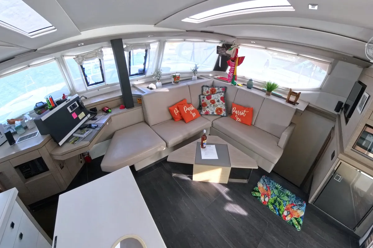 Salon of Parrot Ice, a Fountaine Pajot Saona 47 catamaran at Road Town, British Virgin Islands