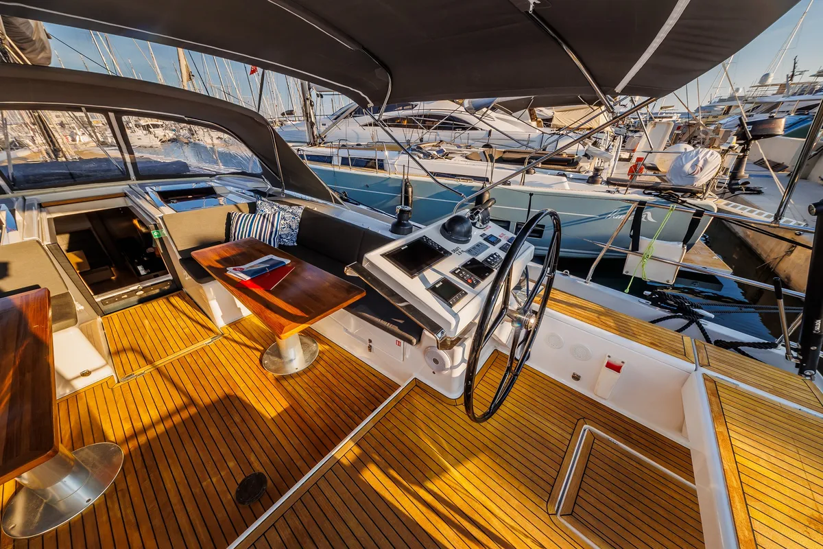 Cockpit of Mischief 2.0, a Hanse 588 sailboat at Općina Sukošan, Croatia