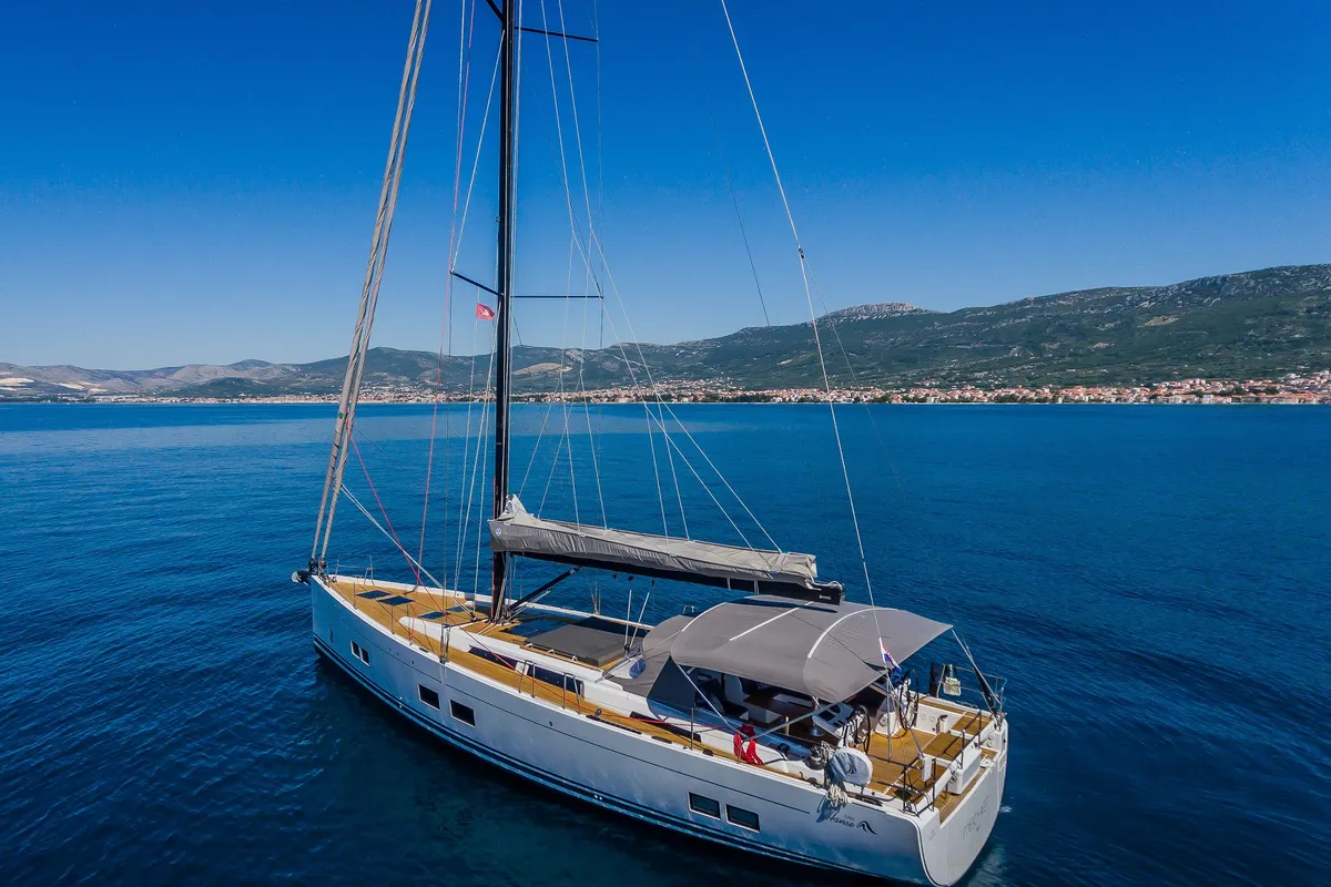 Exterior view of Mischief 2.0, a Hanse 588 sailboat at Općina Sukošan, Croatia