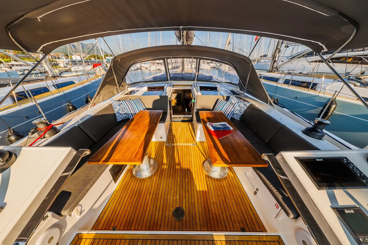 Cockpit of Mischief 2.0, a Hanse 588 sailboat at Općina Sukošan, Croatia