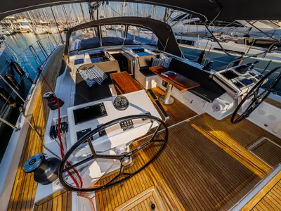 Cockpit of Mischief 2.0, a Hanse 588 sailboat at Općina Sukošan, Croatia