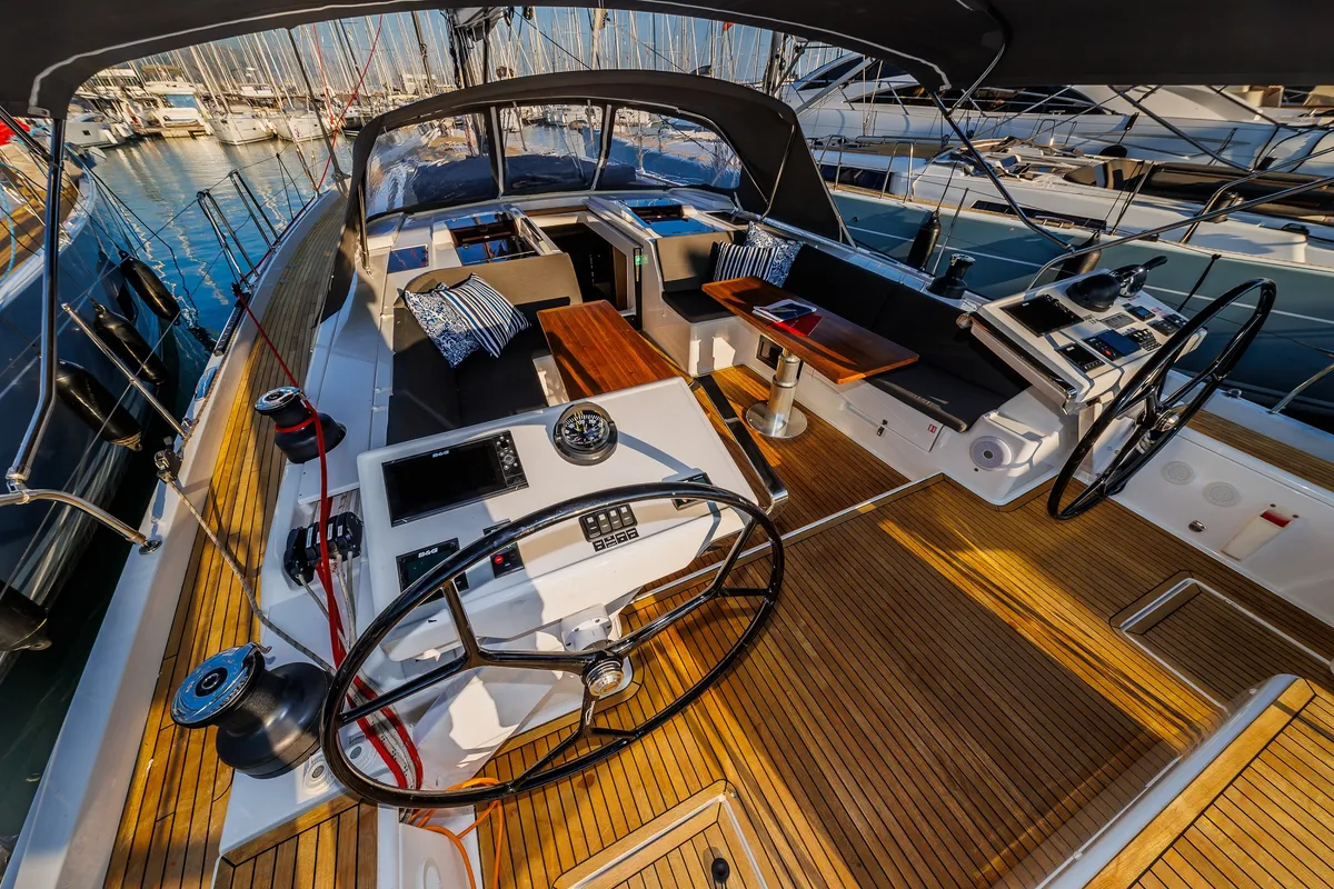 Cockpit of Mischief 2.0, a Hanse 588 sailboat at Općina Sukošan, Croatia