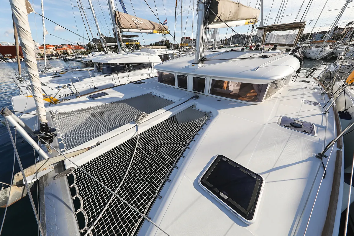 Exterior view of Ladies First, a Lagoon 400 S2 catamaran at Općina Rogoznica, Croatia