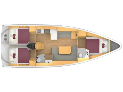 Floor plan of Aeolus, a Bavaria C42 sailboat at Athens, Greece
