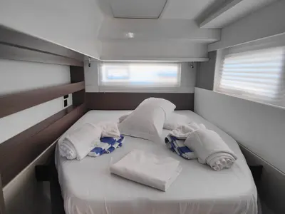 Cabin on Nicot, a Leopard 42 catamaran at Procida, Italy