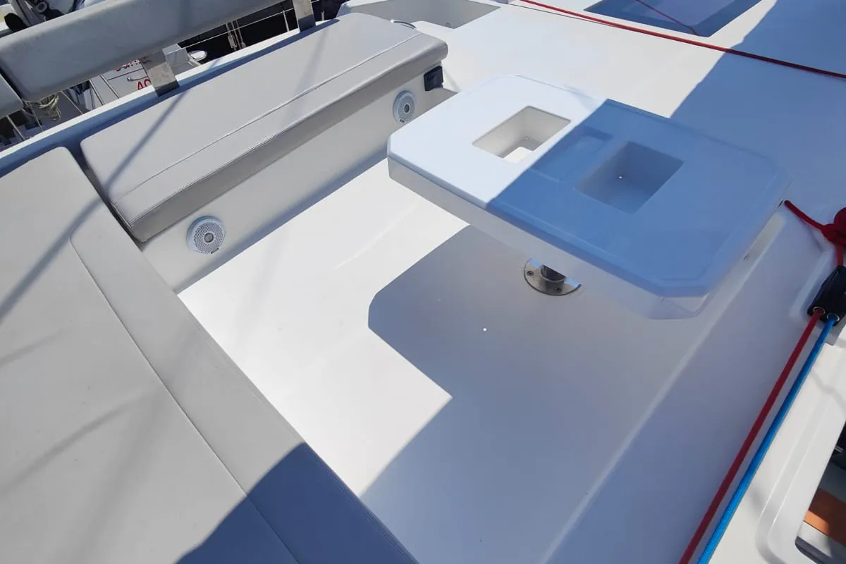 Deck of Nicot, a Leopard 42 catamaran at Procida, Italy