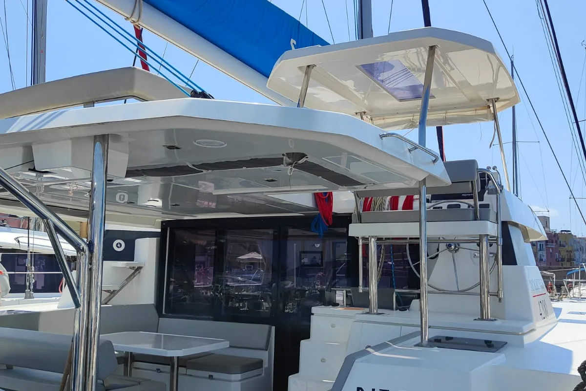 Deck of Nicot, a Leopard 42 catamaran at Procida, Italy