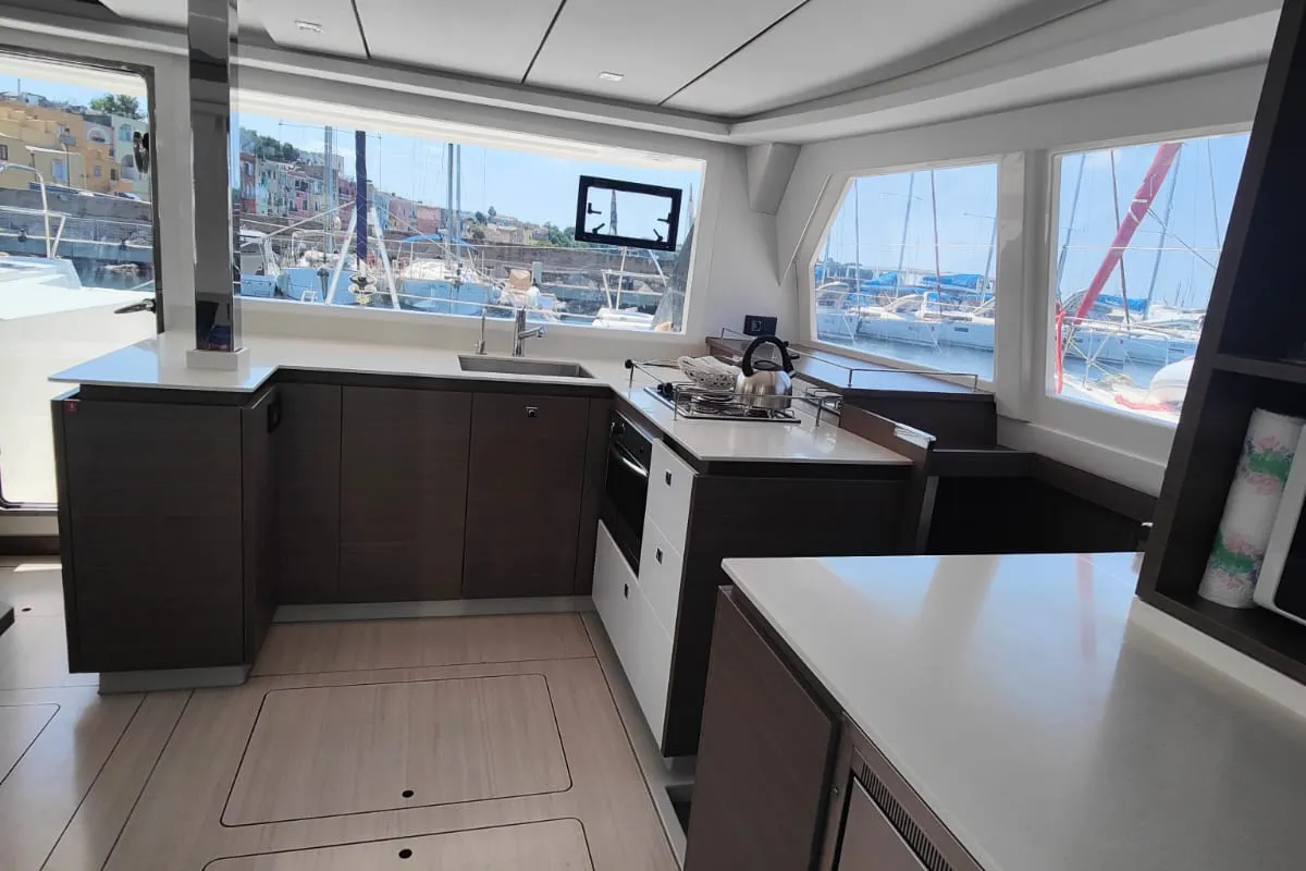 Galley of Nicot, a Leopard 42 catamaran at Procida, Italy
