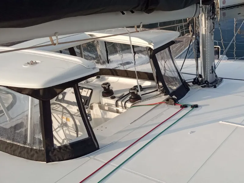 Cockpit of Memi, a Lagoon 42 catamaran at Palermo, Italy