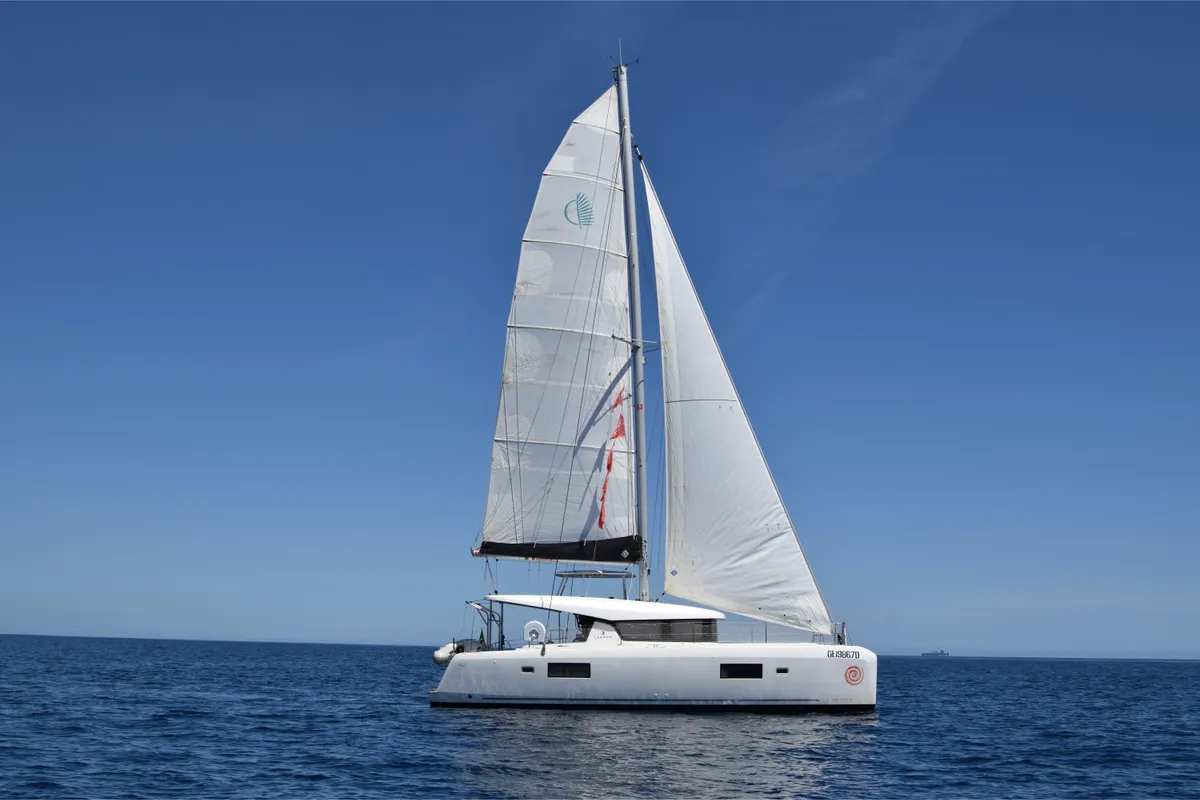 Exterior view of Memi, a Lagoon 42 catamaran at Palermo, Italy