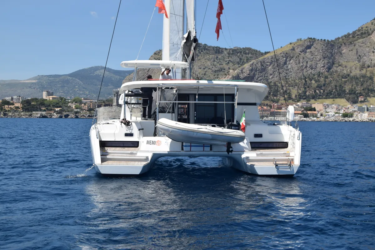 Exterior view of Memi, a Lagoon 42 catamaran at Palermo, Italy
