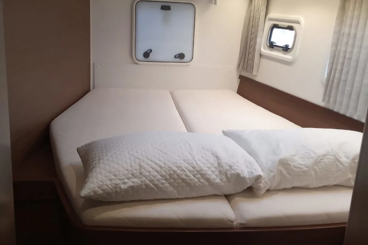 Cabin on Memi, a Lagoon 42 catamaran at Palermo, Italy