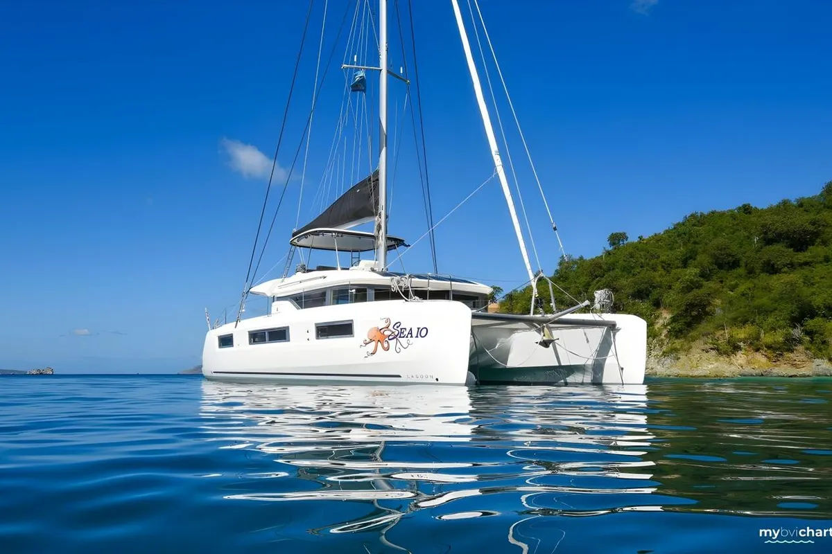 Exterior view of Sea IO, a Lagoon 50 OW catamaran at Road Town, British Virgin Islands