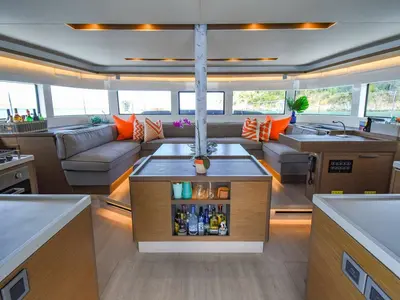 Salon of Sea IO, a Lagoon 50 OW catamaran at Road Town, British Virgin Islands