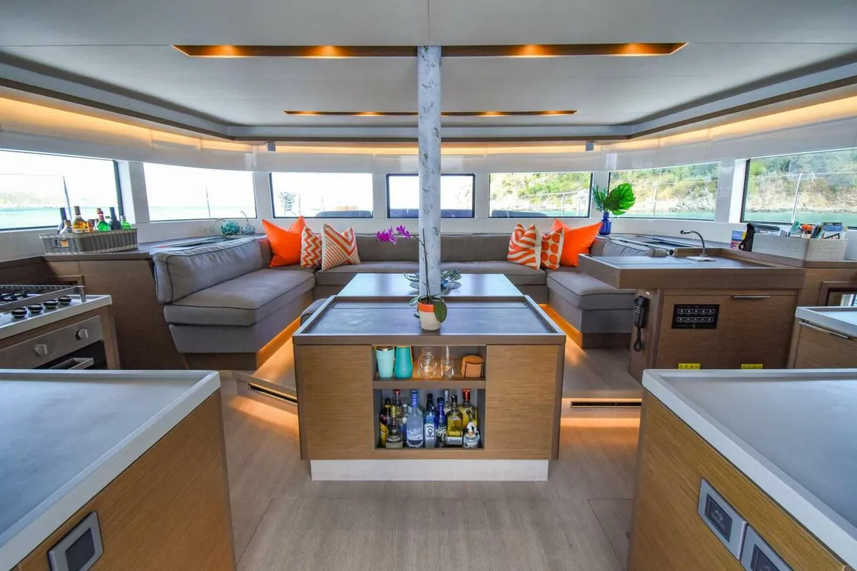 Salon of Sea IO, a Lagoon 50 OW catamaran at Road Town, British Virgin Islands