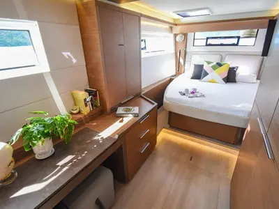 Cabin on Sea IO, a Lagoon 50 OW catamaran at Road Town, British Virgin Islands