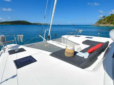 Deck of Sea IO, a Lagoon 50 OW catamaran at Road Town, British Virgin Islands