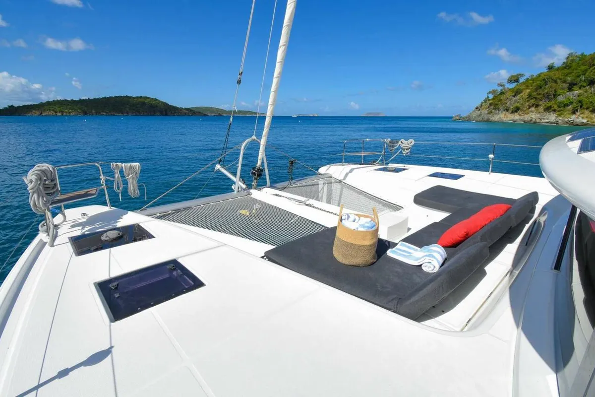 Deck of Sea IO, a Lagoon 50 OW catamaran at Road Town, British Virgin Islands