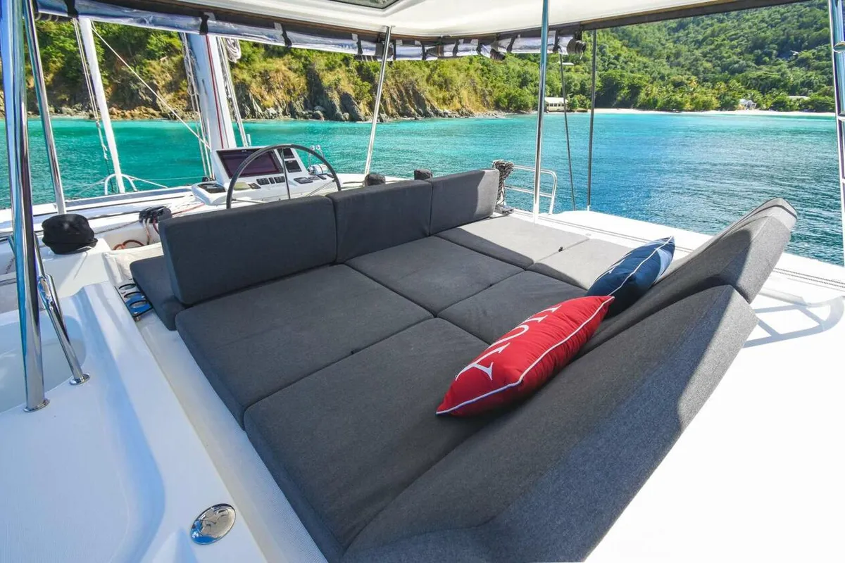 Deck of Sea IO, a Lagoon 50 OW catamaran at Road Town, British Virgin Islands
