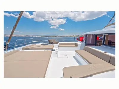 Deck of License to chill, a Bali 5.4 catamaran at Athens, Greece
