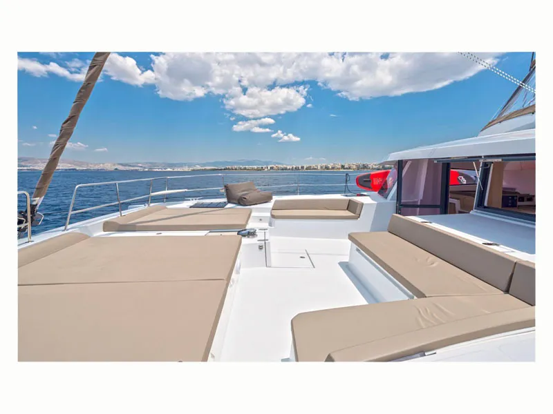 Deck of License to chill, a Bali 5.4 catamaran at Athens, Greece