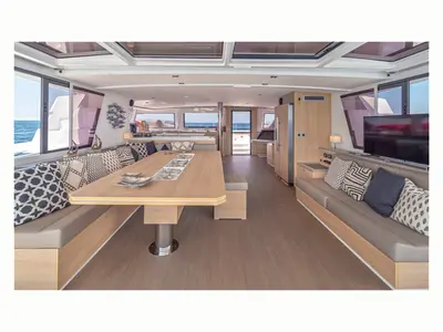 Salon of License to chill, a Bali 5.4 catamaran at Athens, Greece