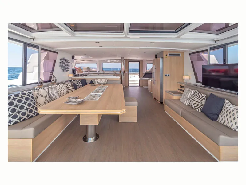 Salon of License to chill, a Bali 5.4 catamaran at Athens, Greece