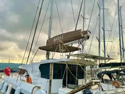 Exterior view of Silver IX, a Bali 4.2 catamaran at Volos, Greece