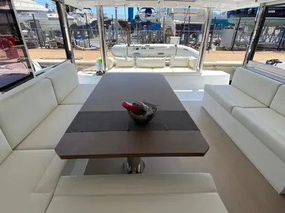 Deck of Anna, a Bali 4.8 catamaran at Capo d'Orlando, Italy