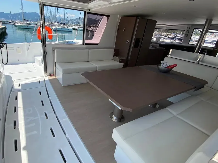 Deck of Anna, a Bali 4.8 catamaran at Capo d'Orlando, Italy