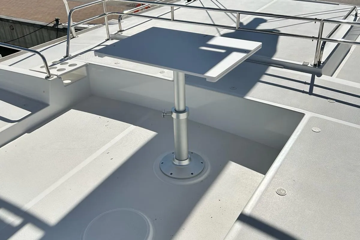 Deck of Anna, a Bali 4.8 catamaran at Capo d'Orlando, Italy