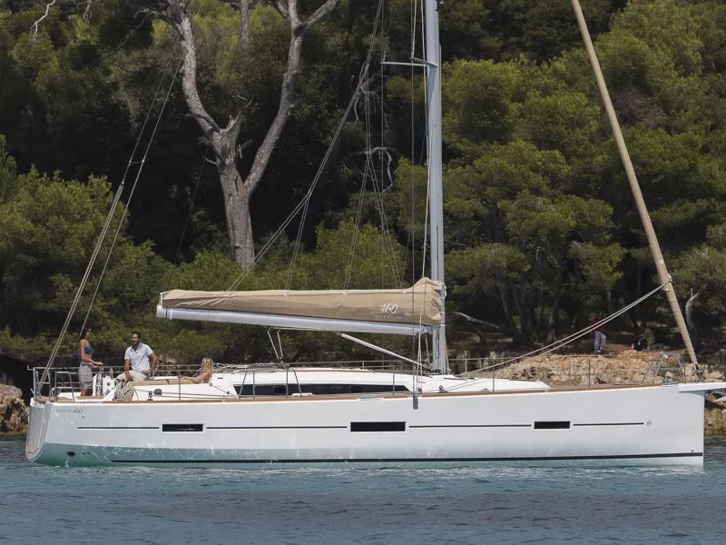 Exterior view of Avior, a Dufour 460 Grand Large sailboat at Cagliari, Italy