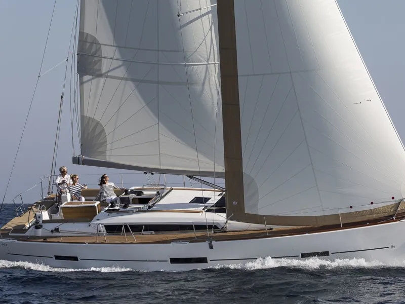 Exterior view of Avior, a Dufour 460 Grand Large sailboat at Cagliari, Italy