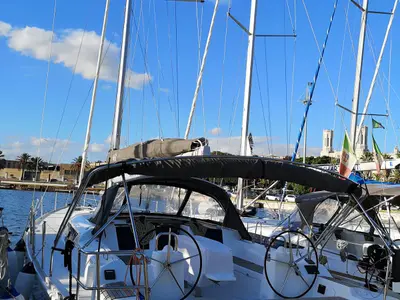 Cockpit of Avior, a Dufour 460 Grand Large sailboat at Cagliari, Italy