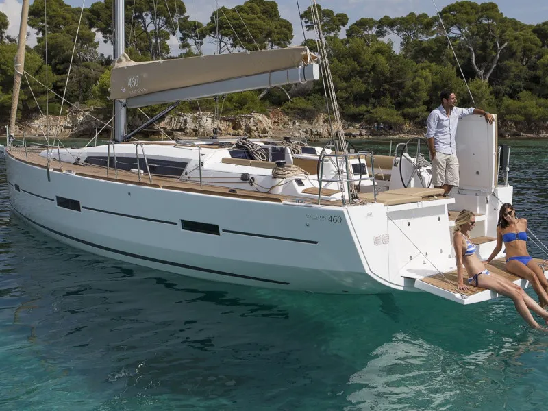 Exterior view of Avior, a Dufour 460 Grand Large sailboat at Cagliari, Italy