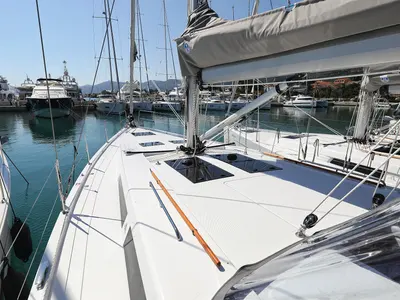 Deck of Khaleesi, a Hanse 508 sailboat at Grad Kaštela, Croatia