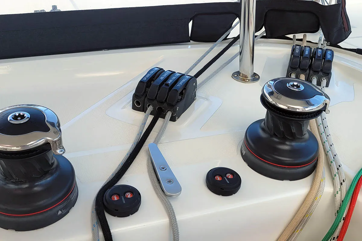 Cockpit of Katja BAH, a Lagoon 42 catamaran at Central Abaco, Bahamas
