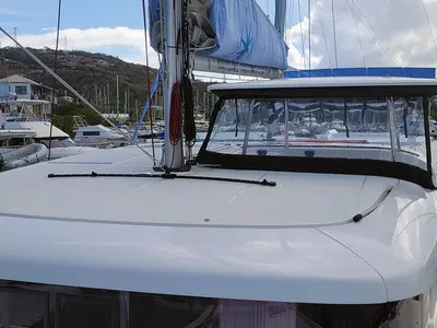 Deck of Katja BAH, a Lagoon 42 catamaran at Central Abaco, Bahamas